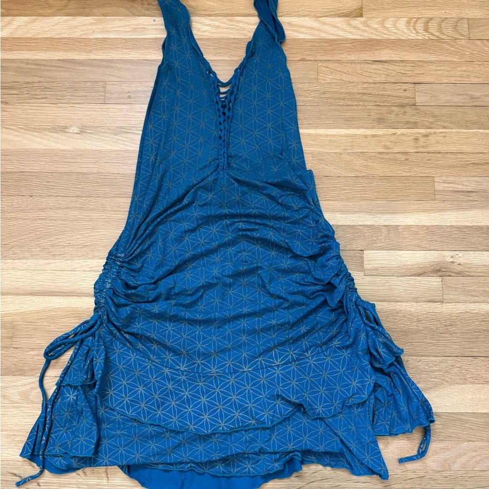Blue Geometric Halter Summer Dress